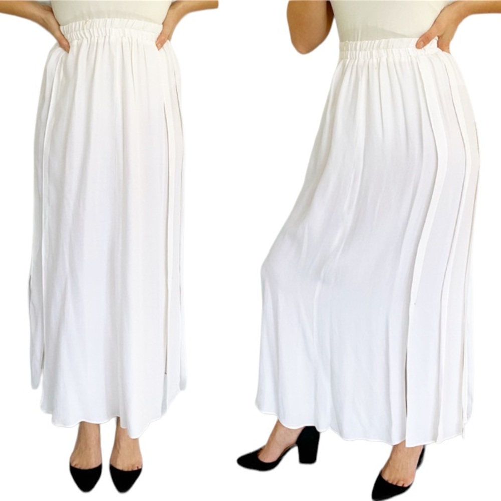 Vintage white pleated split hem midi skirt size large